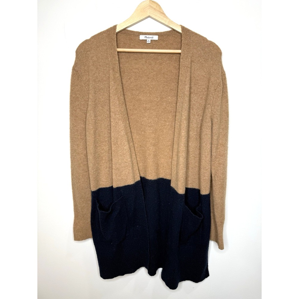 Madewell Cardigan Alpaca Wool XS Tan Open Front Pockets Cozy Stretch Grandma